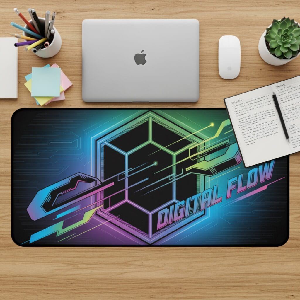 Digital Flow Desk Mat, Futuristic Mouse Pad, Large Desk Pad, Gamer Desk Accessories, Computer Desk Mat, Office Decor, Extended Mousepad