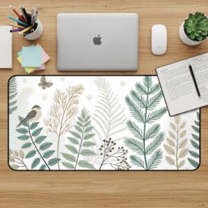 Bird Desk Mat, Botanical Mouse Pad, Nature Desk Pad, Desk Accessories, Ferns, Floral, Bird, Unique, Modern Desk Decor, Office Decor