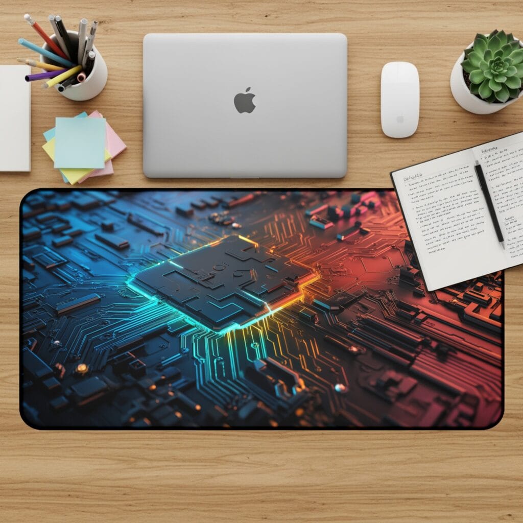 Circuit Board Desk Mat, Tech Desk Pad, Computer Mouse Pad, Futuristic Desk Accessories, Gaming Mousepad, Large Desk Mat, Desk Decor