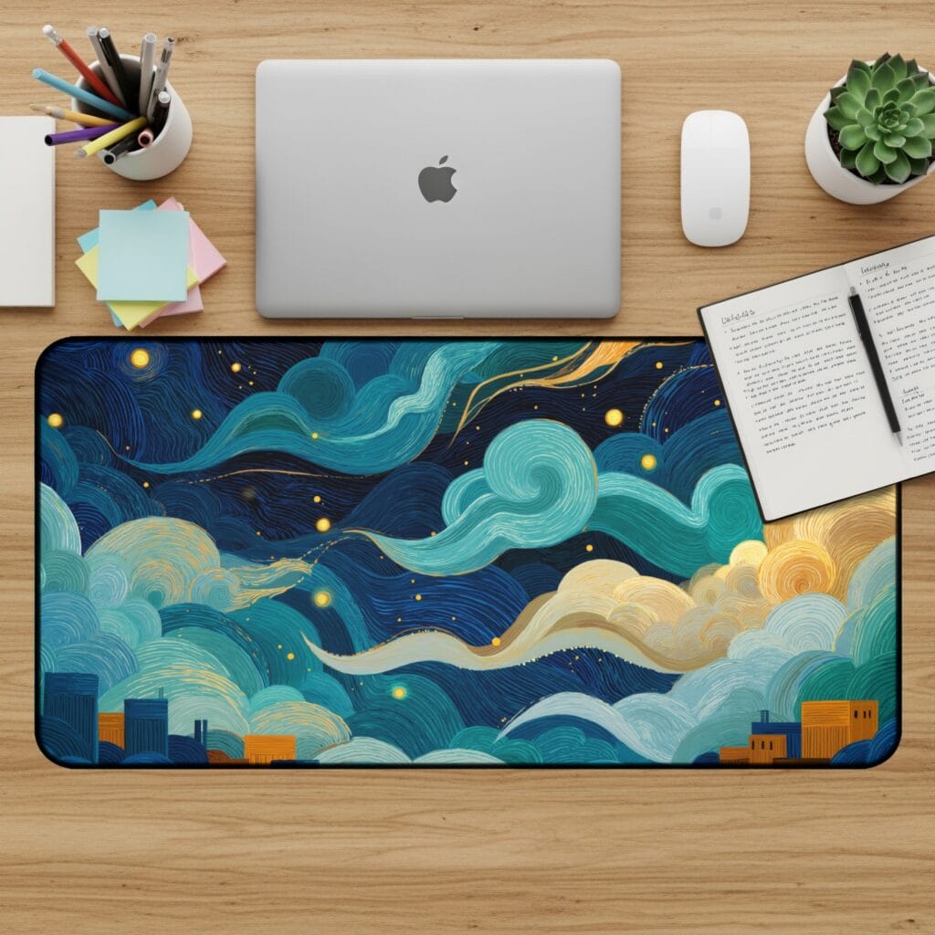 Night Sky Desk Mat, Cityscape Mouse Pad, Abstract Desk Pad, Large Desk Mat, Gaming Desk Mat, Desk Accessories, Office Decor, Workstation Mat