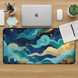Night Sky Desk Mat, Cityscape Mouse Pad, Abstract Desk Pad, Large Desk Mat, Gaming Desk Mat, Desk Accessories, Office Decor, Workstation Mat